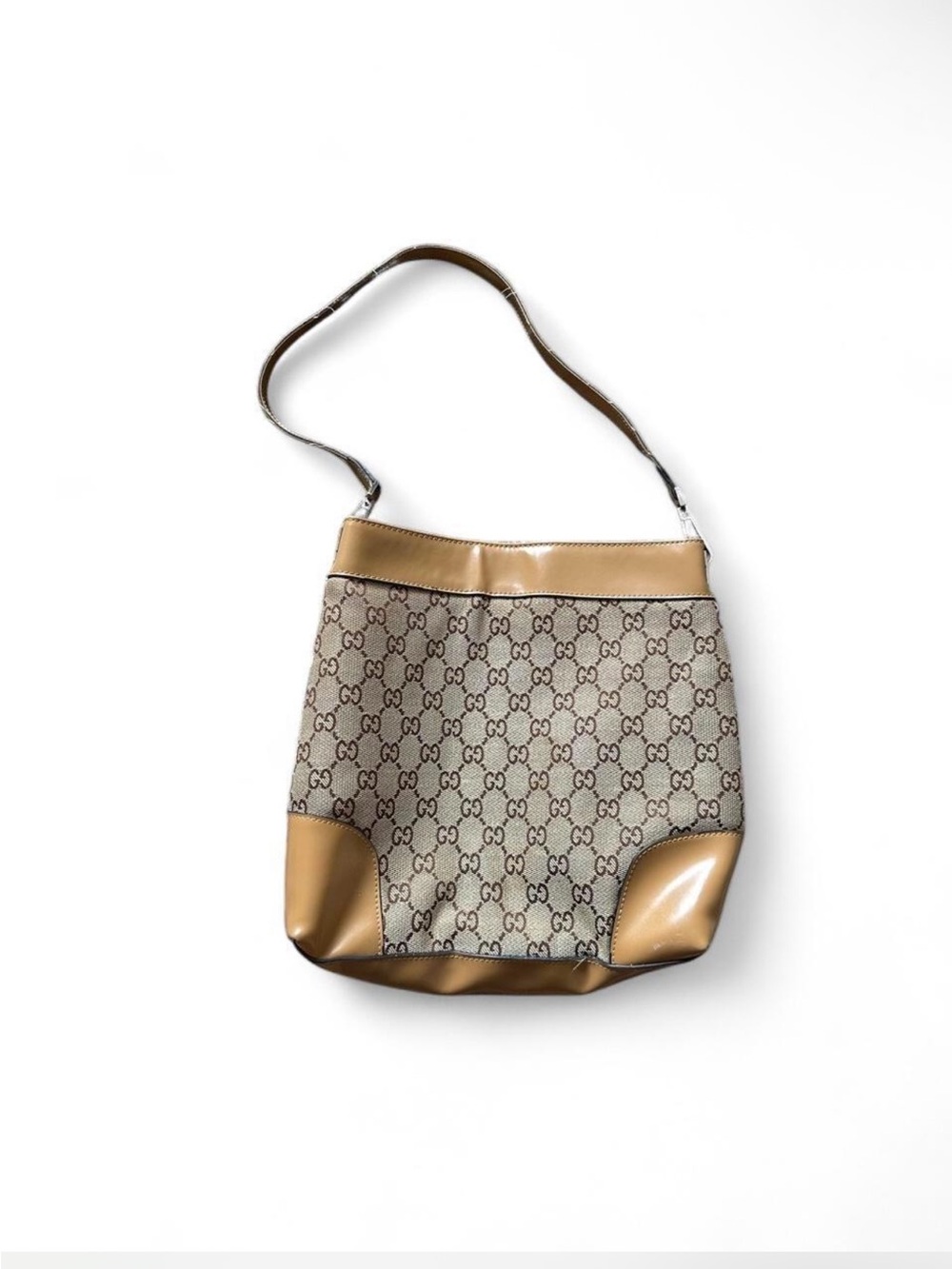 Gucci Beige Monogram and Tan Leather Shoulder Bag
